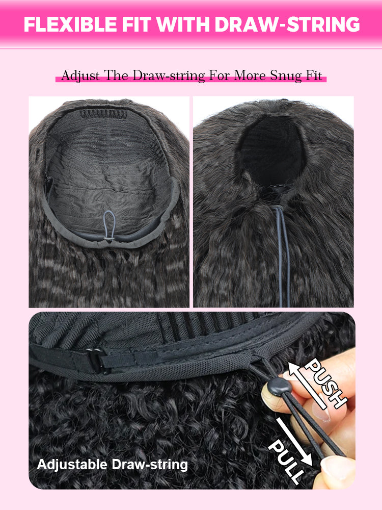 Styled Butterfly Cut Layered Yaki Straight Glueless Install Half Wig With Draw-string Beginner Friendly