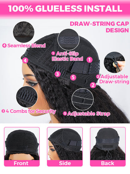 Styled Butterfly Cut Layered Yaki Straight Glueless Install Half Wig With Draw-string Beginner Friendly