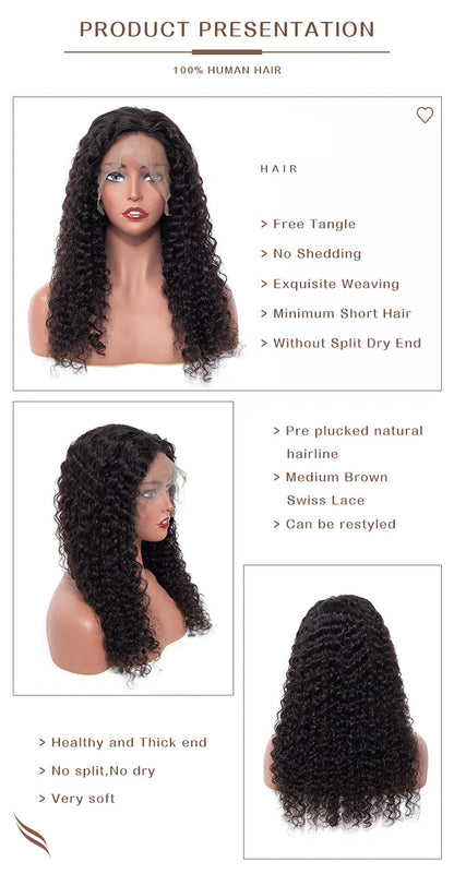 Deep Wave 13x6 Lace Frontal Wig Pre Plucked Hairline Lace Wigs Natural Color On Sale