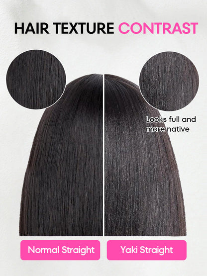 Styled Butterfly Cut Layered Yaki Straight Glueless Install Half Wig With Draw-string Beginner Friendly