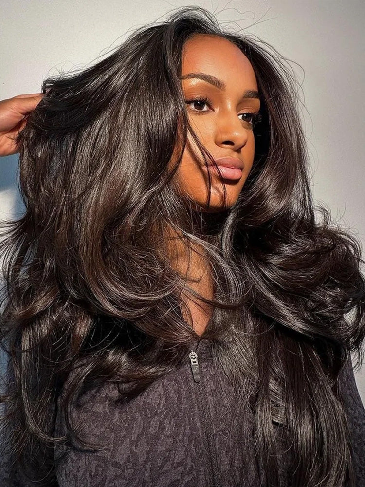 Styled Butterfly Cut Layered Yaki Straight Glueless Install Half Wig With Draw-string Beginner Friendly